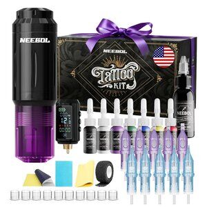 Wireless Tattoo Kit Complete for Beginners Pen Machine with Power Supply Needles
